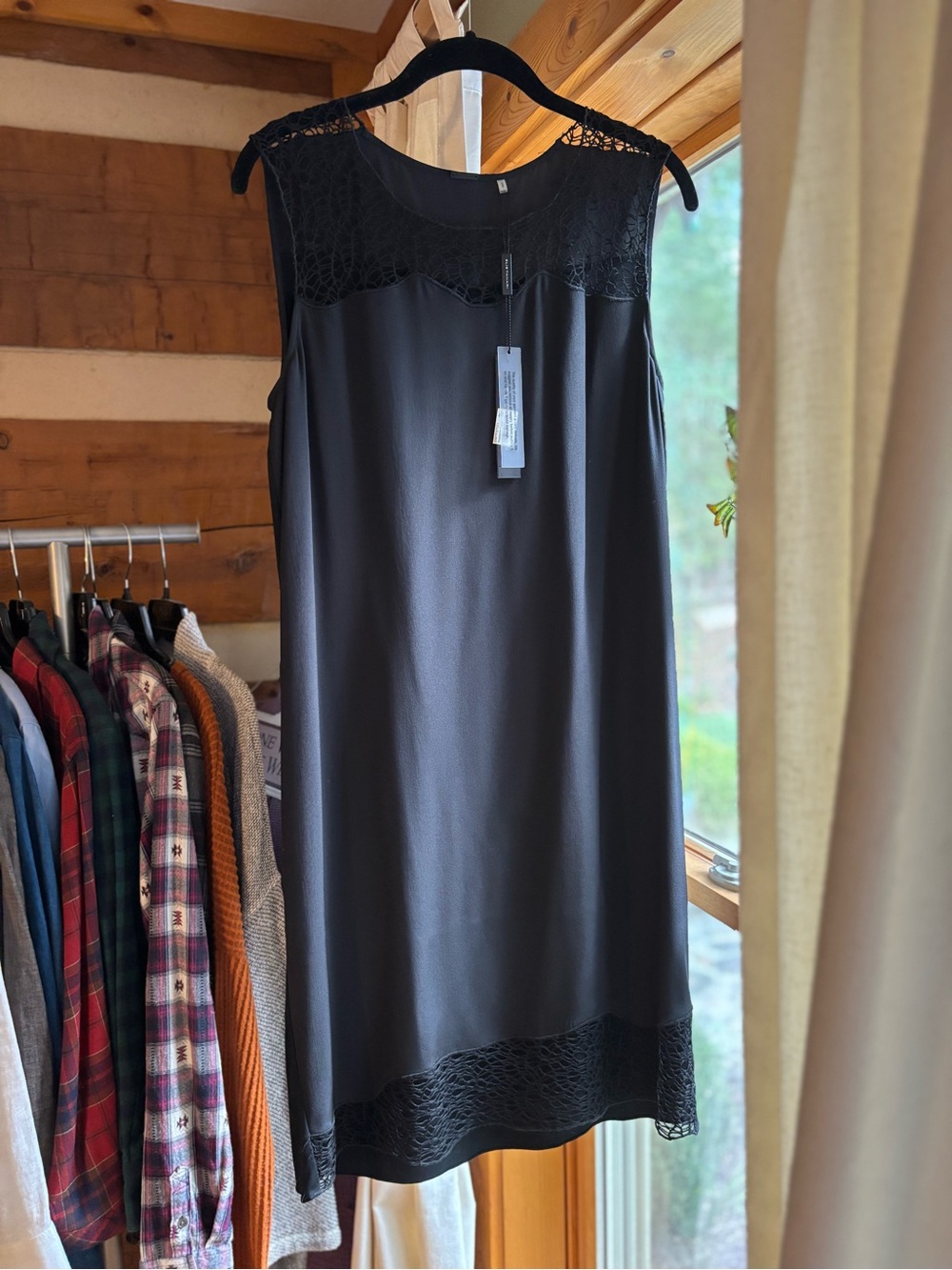 Elie Tahari Black Lace-Trim Sleeveless Slip Dress